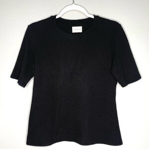 Simon Miller Ribbed Knit Short Sleeve Top Black 3 Small‎